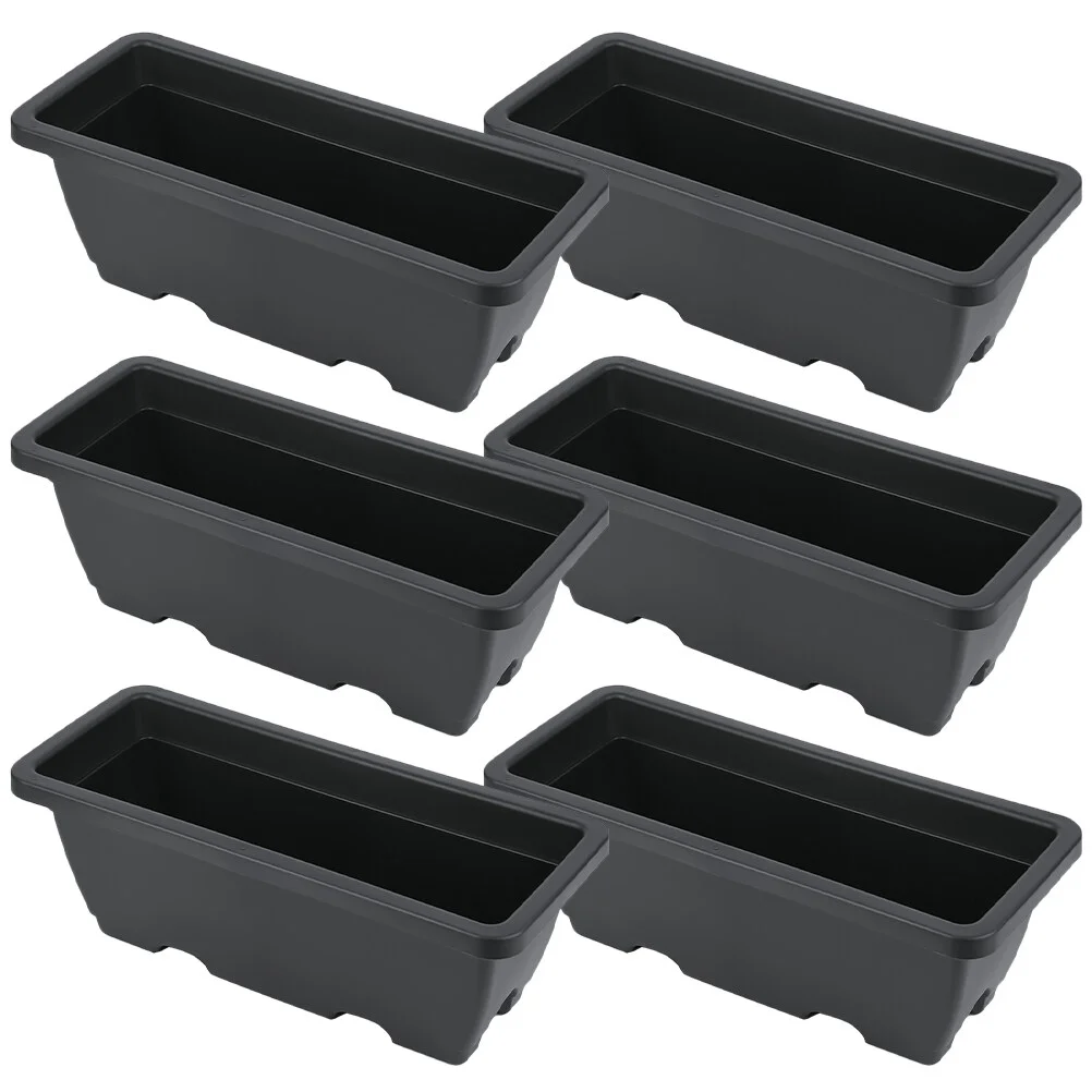 

6 Pcs Planter Pots Indoor Plants Square Flower Strawberry Outdoor Planters Cactus 43x19x15cm Boxes Black Plastic Window