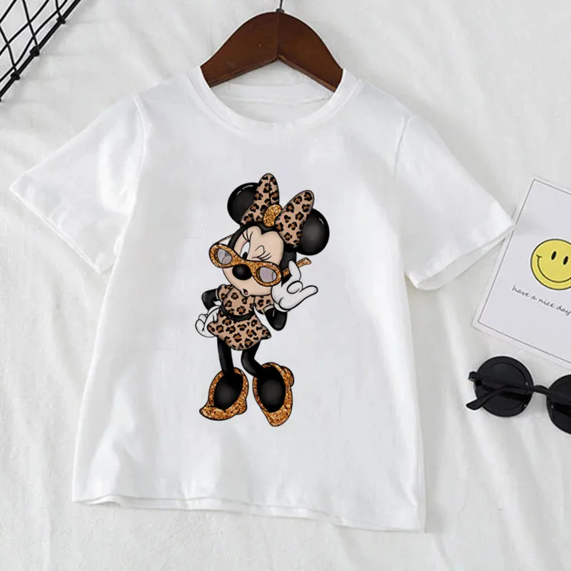 

Disney Minnie Mouse Child Summer Short Sleeves T Shirts White Kids T-shirt for Girls Kid Clothing Girl 1-10 Y Birthday Gift