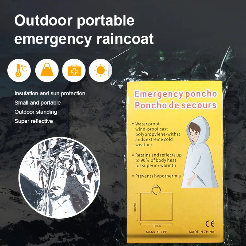 

New Outdoor Disposable First-aid Raincoat Outdoor Camping Emergency Raincoat With Heat Preservation And Sunscreen Survival Hot