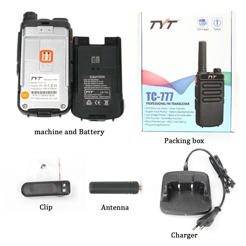 TYT TC-777 walkie-talkie Radio Transceiver Long Standby Time 2Watt Output Power Small Size Scrambler Handheld Two Way Interphone