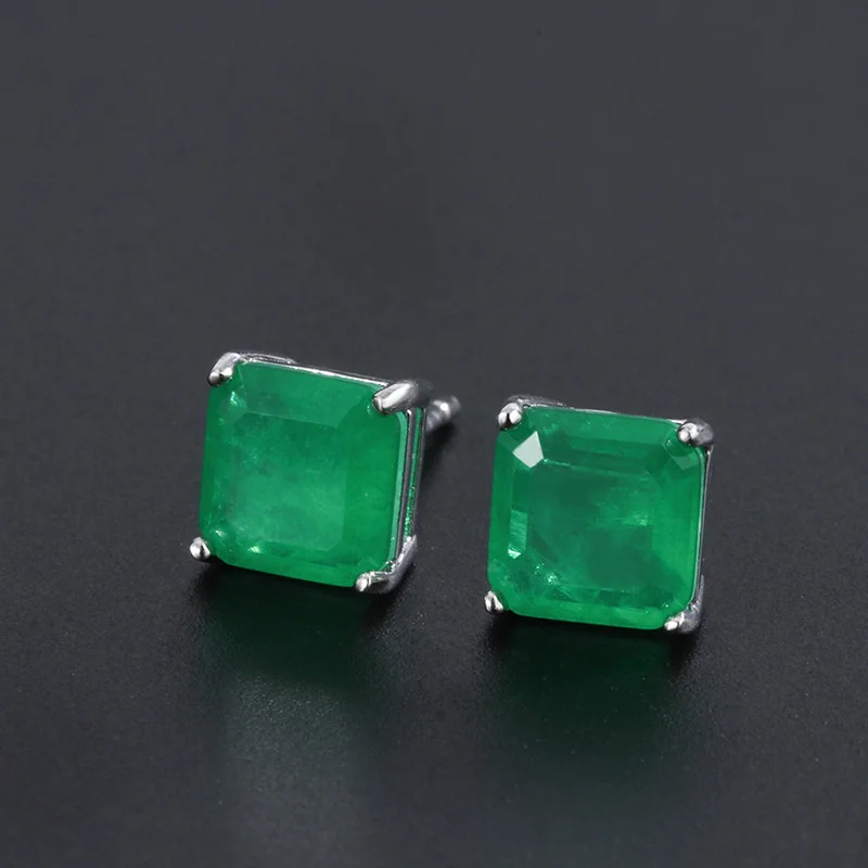 

brand genuine Luxury real jewels Color treasure imitation emerald 7*7 square earrings high quality