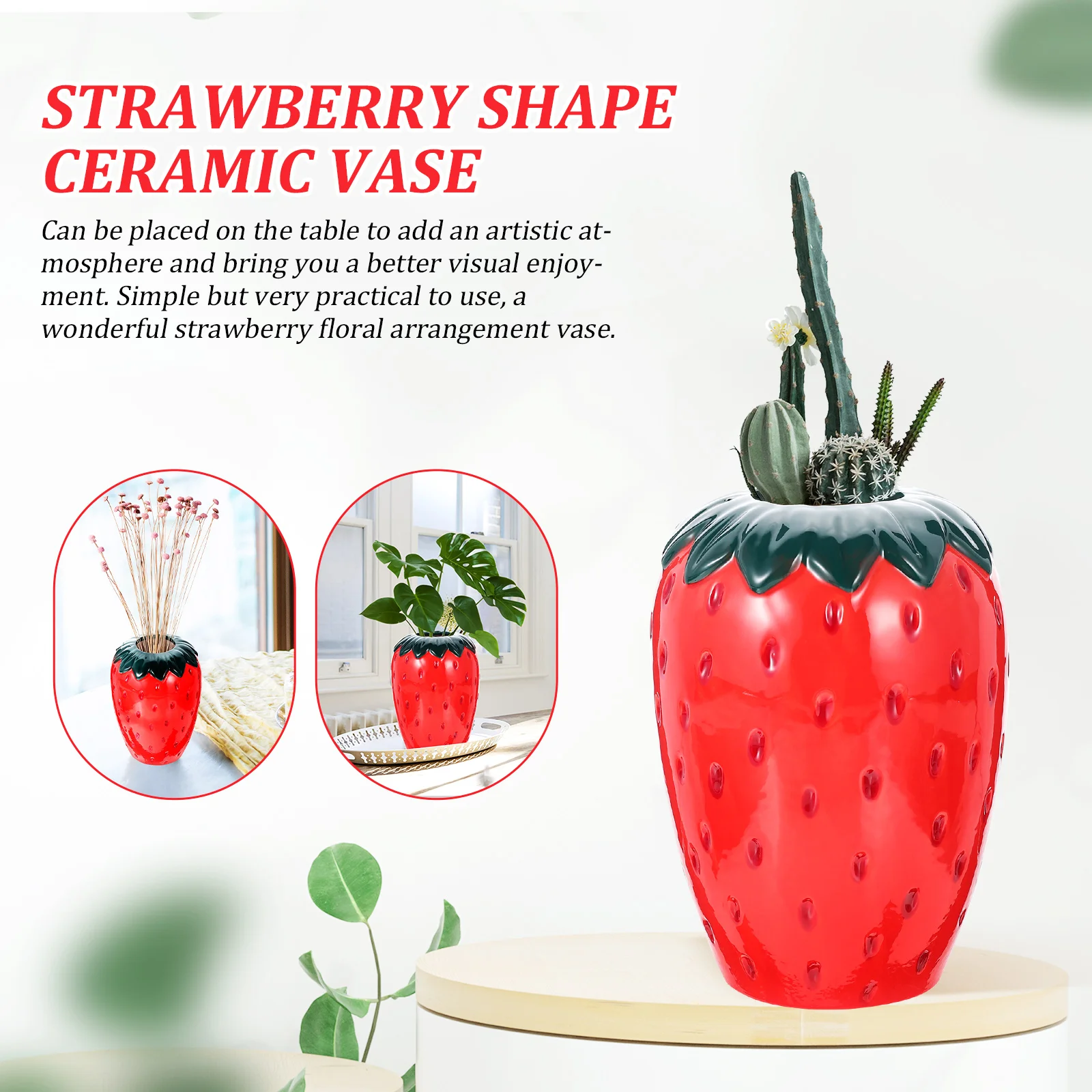

Vase Flower Ceramic Pot Strawberry Planter Decorative Holder Pencil Floral Table Decor Fruit Succulent Vases Centerpiece Art