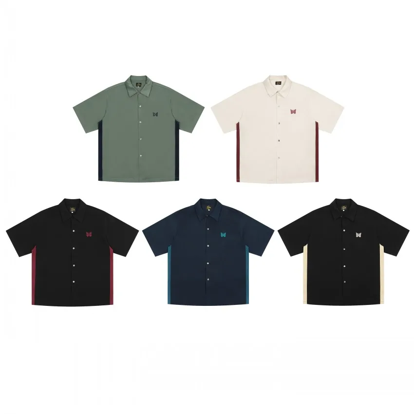 Oversized Black Needles Embroidery Butterfly Lapel Shirts Men Women 1:1 Top Quality AWGE Shirt Short Sleeve Tees Inside Tag