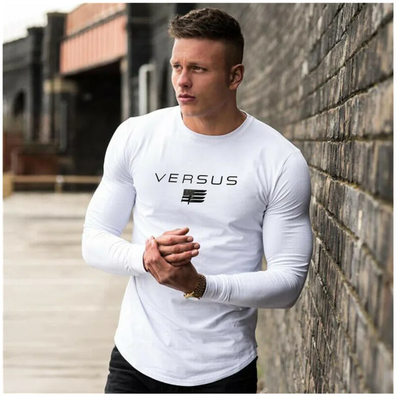

Men Running Long Sleeve T-Shirt Gym Sport Workout Pure Cotton Underwear Slim Bodybuilding Sweatshirt Casual Shirts Men's Clothes