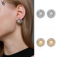 2022 new pearl earrings for women korean simple flower shape inlaid zircon earrings girl jewelry gift pendientes mujer