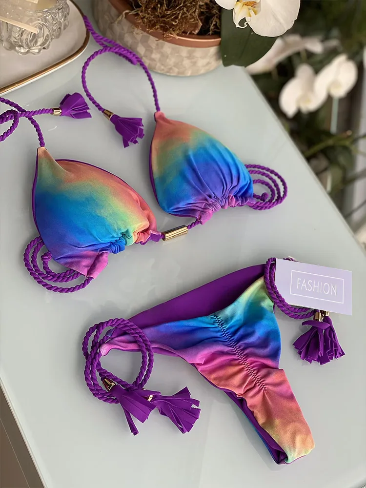 

Стринги Miyouj, комплект бикини 2022, купальник, купальник с завязкой, женские сексуальные купальные костюмы, треугольные бандажные женские бики...