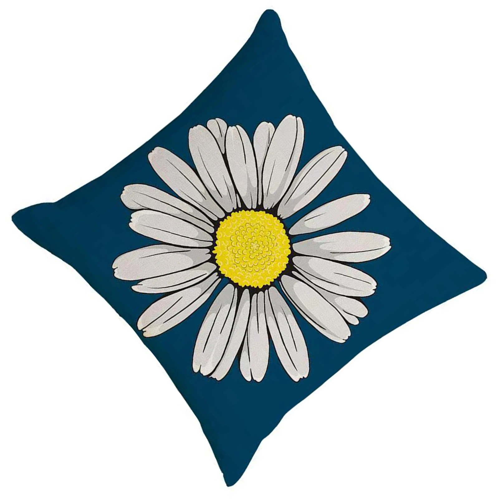 

4pcs Daisy Print Throw Pillow Cover Soft Touch Cotton Linen Square Pillow Cover for Family Friends Neighbors Gift