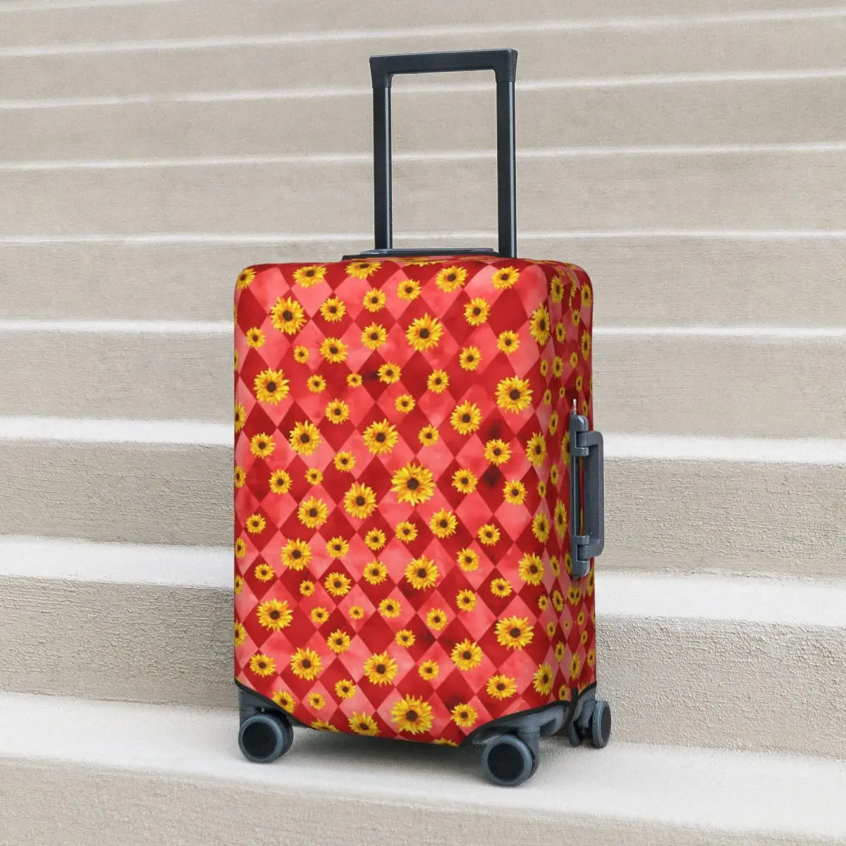 

Sunflower Design Suitcase Cover Red Skulls Vacation Travel Practical Luggage Case Protection