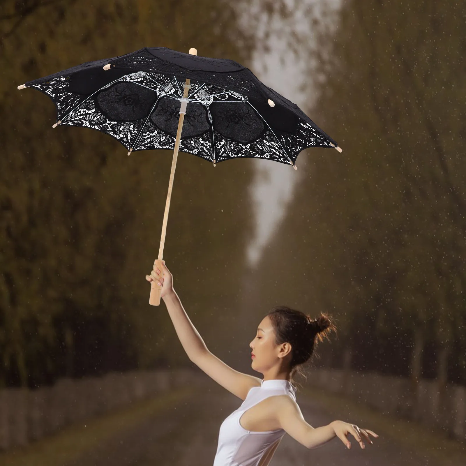 Фото Изящный кружевной зонт-реквизит для фотосессий, большой, мягкий, с натуральным дизайном, для детских танцевальных выступлений, декора свадебных сцен, свадебных фотосессий №3