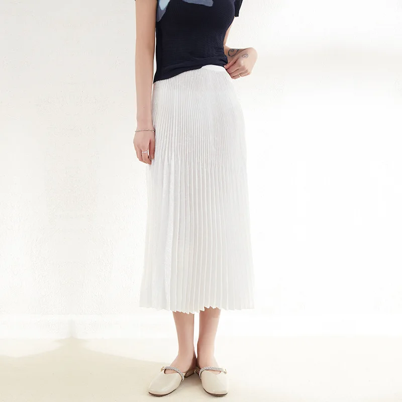 Miyake women's pleated skirt new skirt high waist mid-length pleated skirt spring and summer drape thin a-line skirt