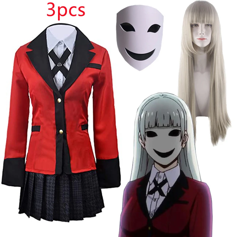 

Anime Kakegurui Momobami Ririka Cosplay Costume Compulsive Gambler Red Uniform School Uniform Wig Short Skirt Suit 2021 Trend