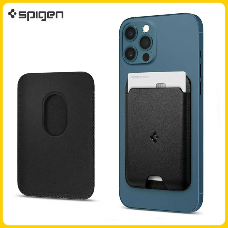 

Original Spigen Valentinus Card Holder For Apple MagSafe Black PU Leather Case For iPhone 12/13/14 Pro Max 12 13 Mini Card Clip