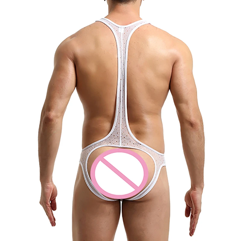 Мужское нижнее белье комбинезоны с открытыми ягодицами и сетчатыми вставками |
