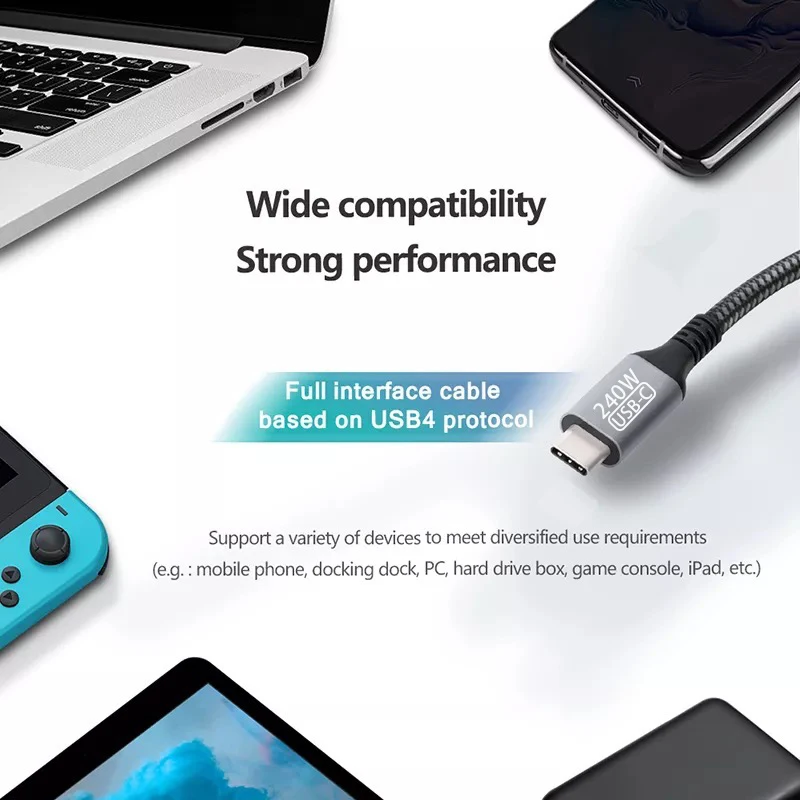 Cable Usb Type C 100W 240W Nylon Braided Fast Charging Data Line for Xiaomi Samsung Mobile Phones MacBook iPad Pro 2021 Huawei images - 6