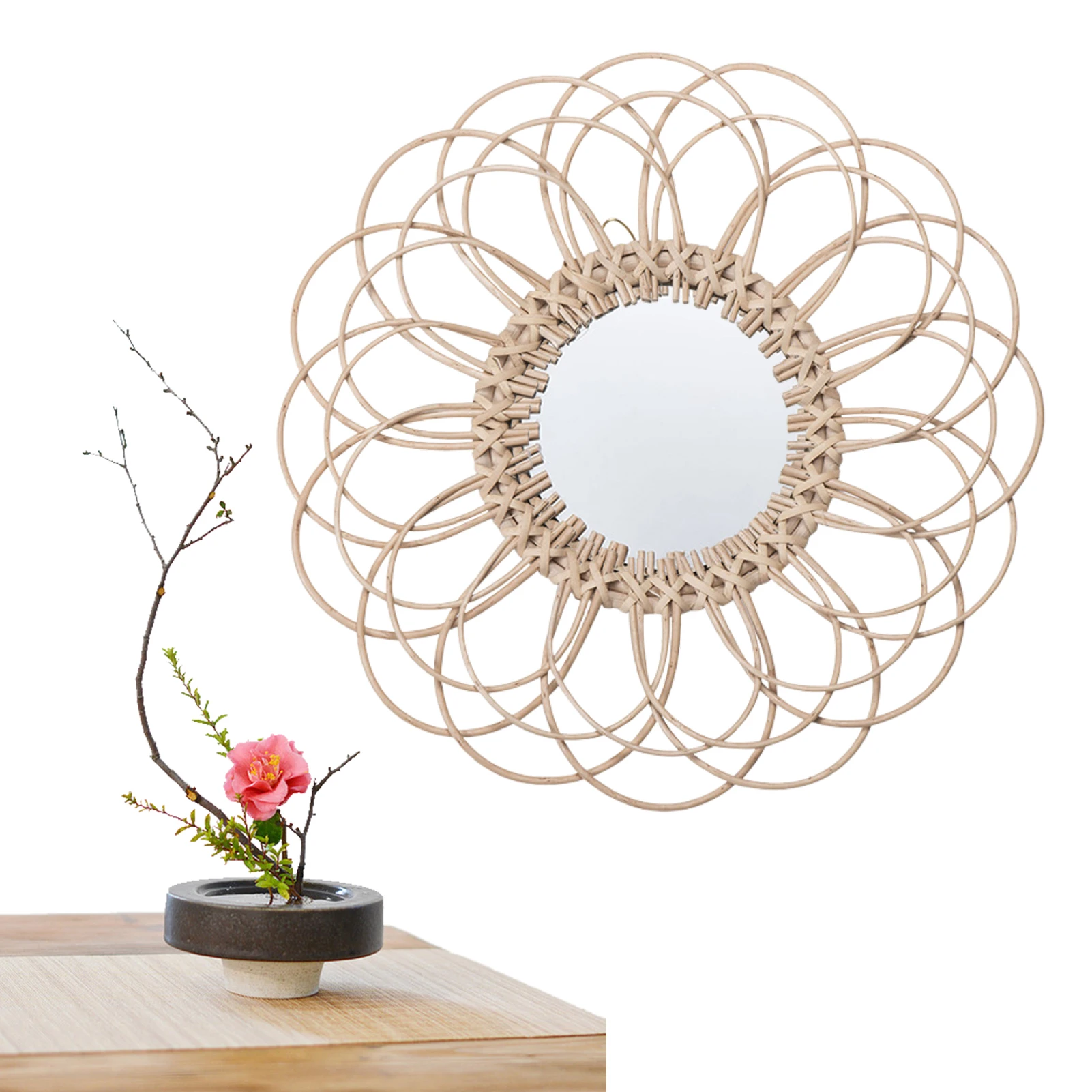 

Wall Decorative Mirror 1pc Willow Woven Mirror Rattan Innovative Art Decoration For Bathroom Bedroom Living Room Dorm Or Entrywa