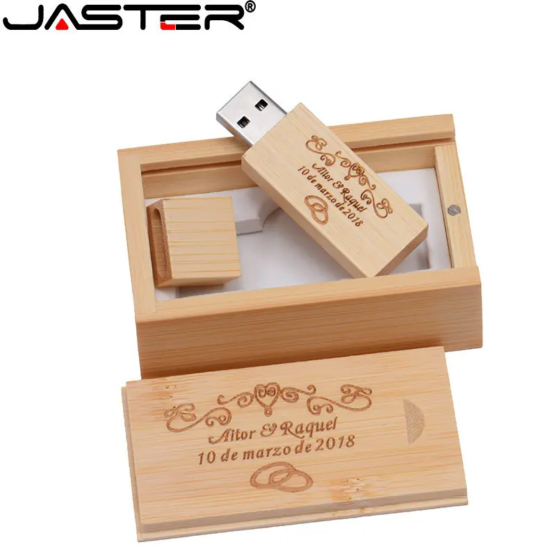 

JASTER Wooden USB 2.0 Flash Drives 128GB Free custom logo with Box Pen Drive 64GB 32GB Memory Stick Walnut Creative gift U disk