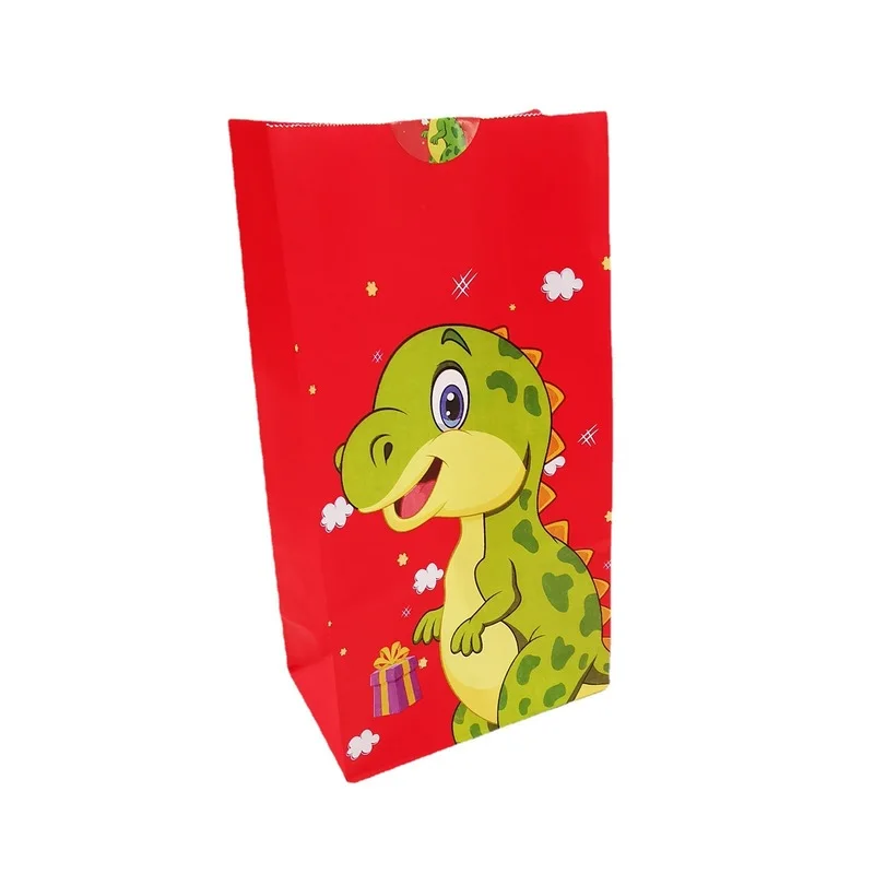 24/48pcs Cartoon Animal Dinosaur Kraft Paper Gift Bag with Stickers Cute Wedding Candy Packaging Bags Milk Bread Delivery Bags