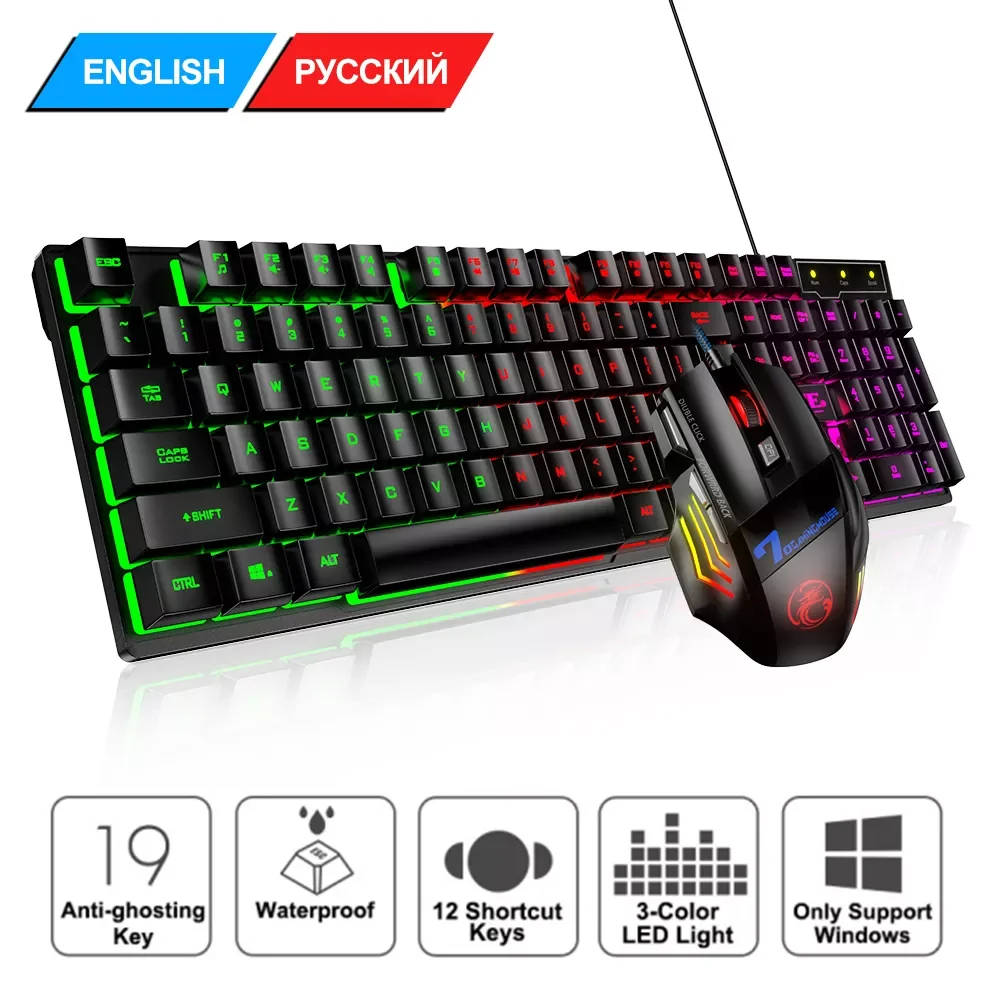 

Gamer Keyboard And Mouse PC Gaming Keyboard RGB Backlit Keyboard Rubber Keycaps Wired Russian Keyboard Mouse Gamer Gaming Mouse