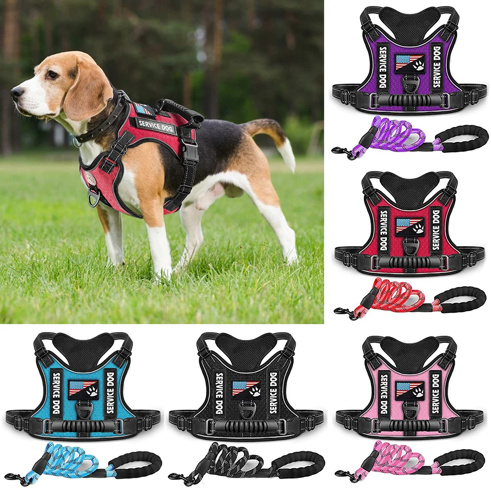 

Амортизирующая шлейка для собак со светоотражающим поводком, удобный нагрудный ремень для маленьких и средних питомцев, поводок для прогул...