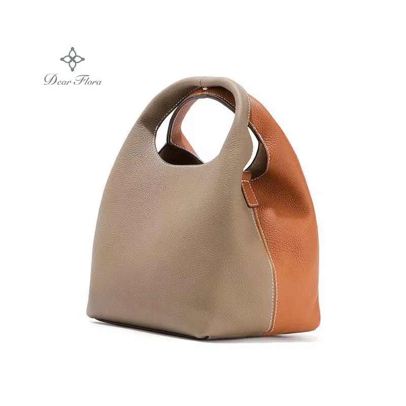 

Women Luxury Color Matching Leather Bucket Bag Lychee Texture High Grade Portable Handbag New Trend Commuting Crossbody Tote Bag