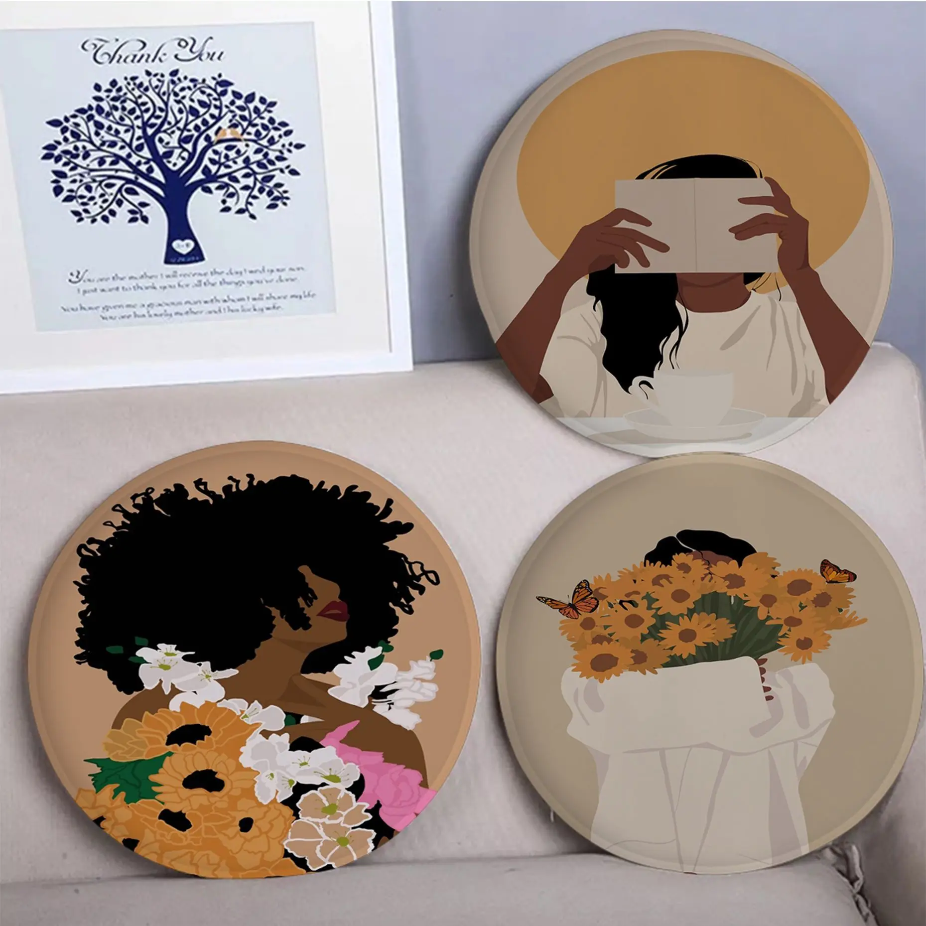 

Abstract African Women Flower Leaves Tie Rope Plush Cushion Home Back Cushion Soft Comfortable 50x50cm Sofa Cushion
