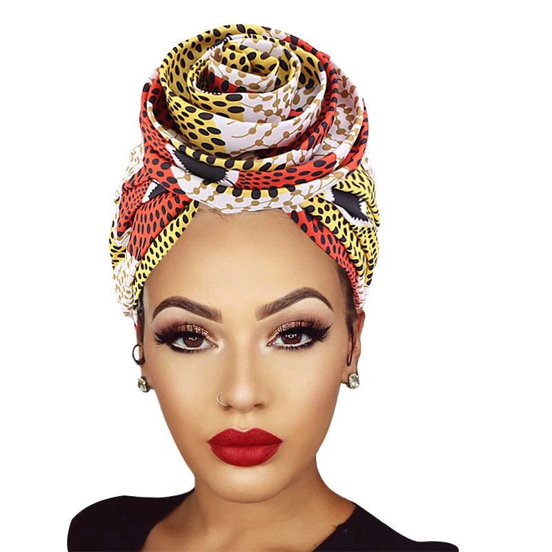 

African Print Muslim Big Flower Stretch Bandana Headwrap Scarf Satin Ankara Chemo Cap Women Turban Hat Headwear Hair Accessories