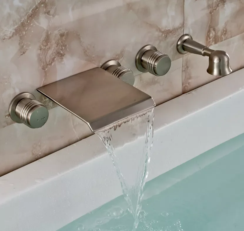 

Bath 5pcs Wall Mounted Tub Faucet Brass Handshower Mixer Tap Brushed Nickel