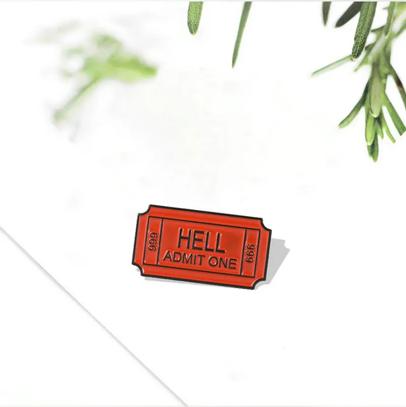 Эмалированная брошь в виде билета в ад, 666 брошь в виде билета в ад, значок на лацкан из джинсовой ткани, крутая Готическая брошь, подарок для друзей