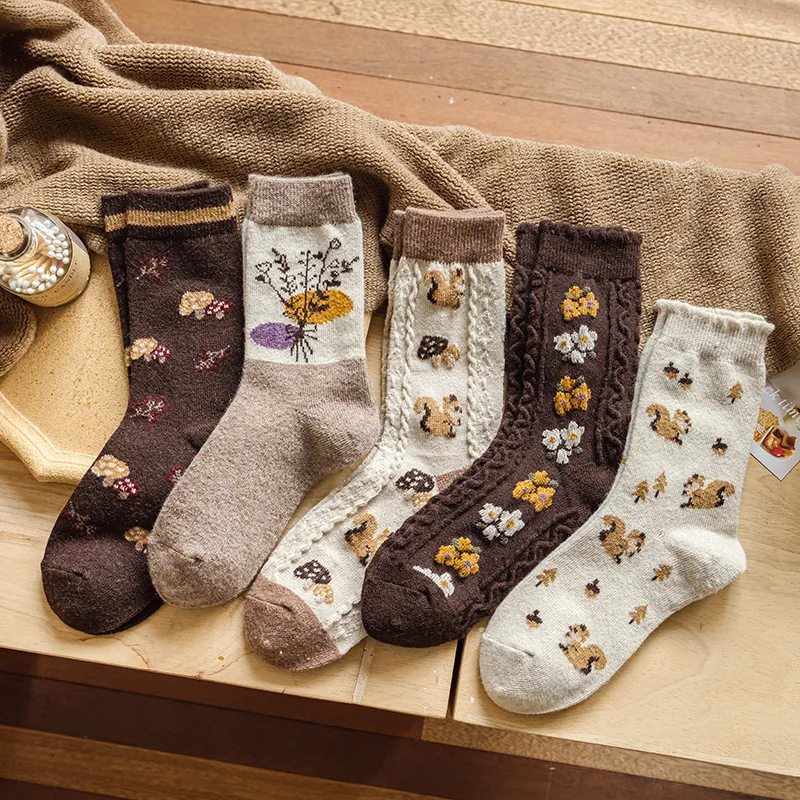 

New wool thickened retro cute sweet college style women's tube socks