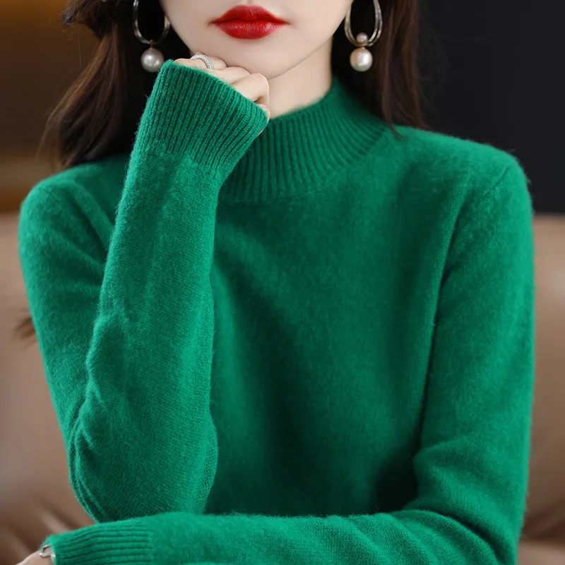 

Autumn Winter Woman's Sweaters Female Pullover Long Sleeve Half Turtleneck Basic Style Jumper Knitted Tops Cashmere Sweaters