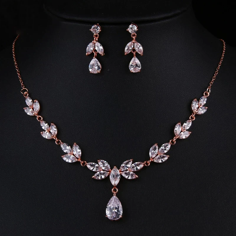 

GMGYQ New Arrival Simple Shiny Small Water Drop Zirconia Earring Necklace Jewelry Sets for Elegant Ladies Dinner Party Wearin
