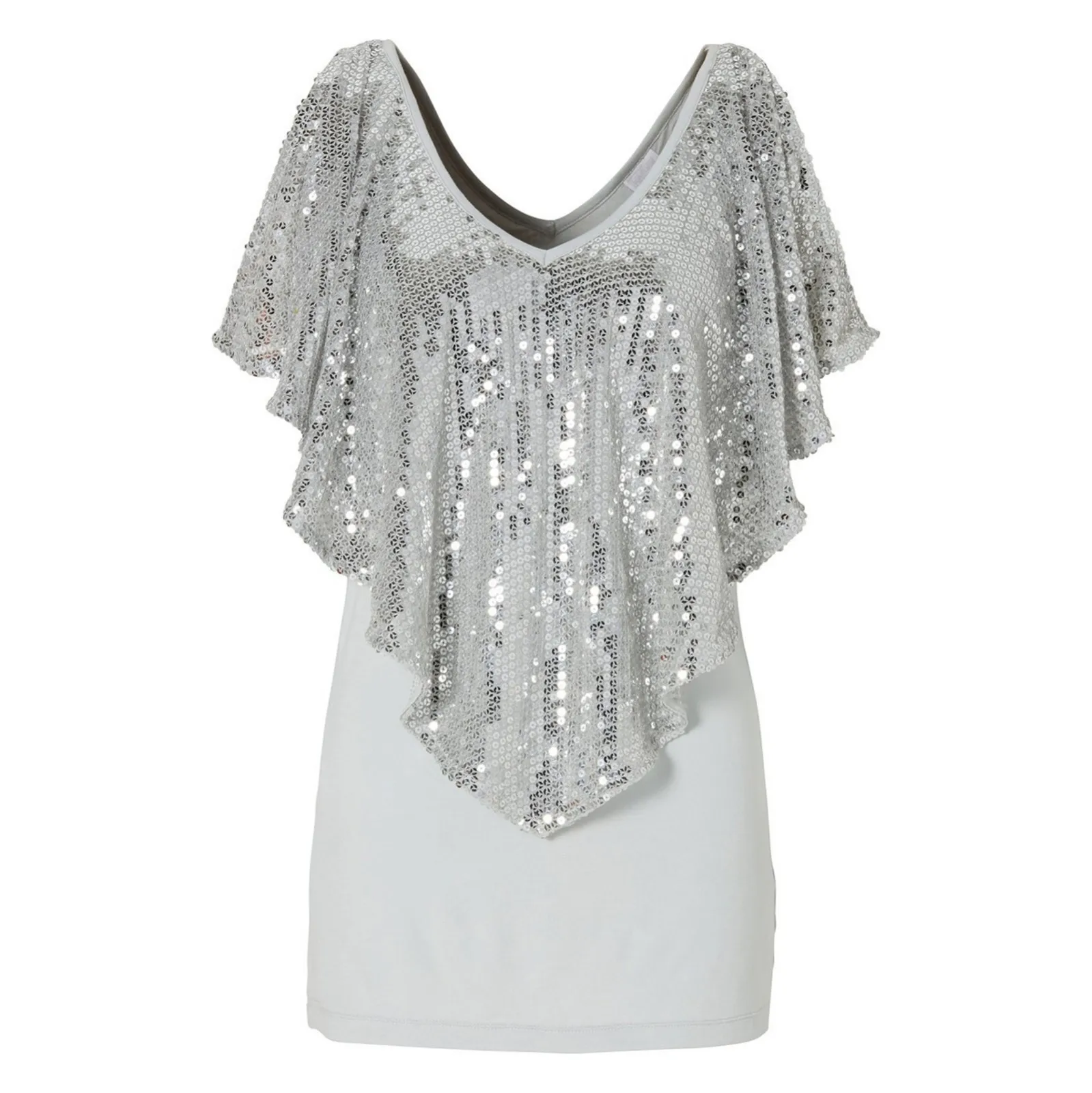 Женская однотонная футболка с блестками и V-образным вырезом без бретелек