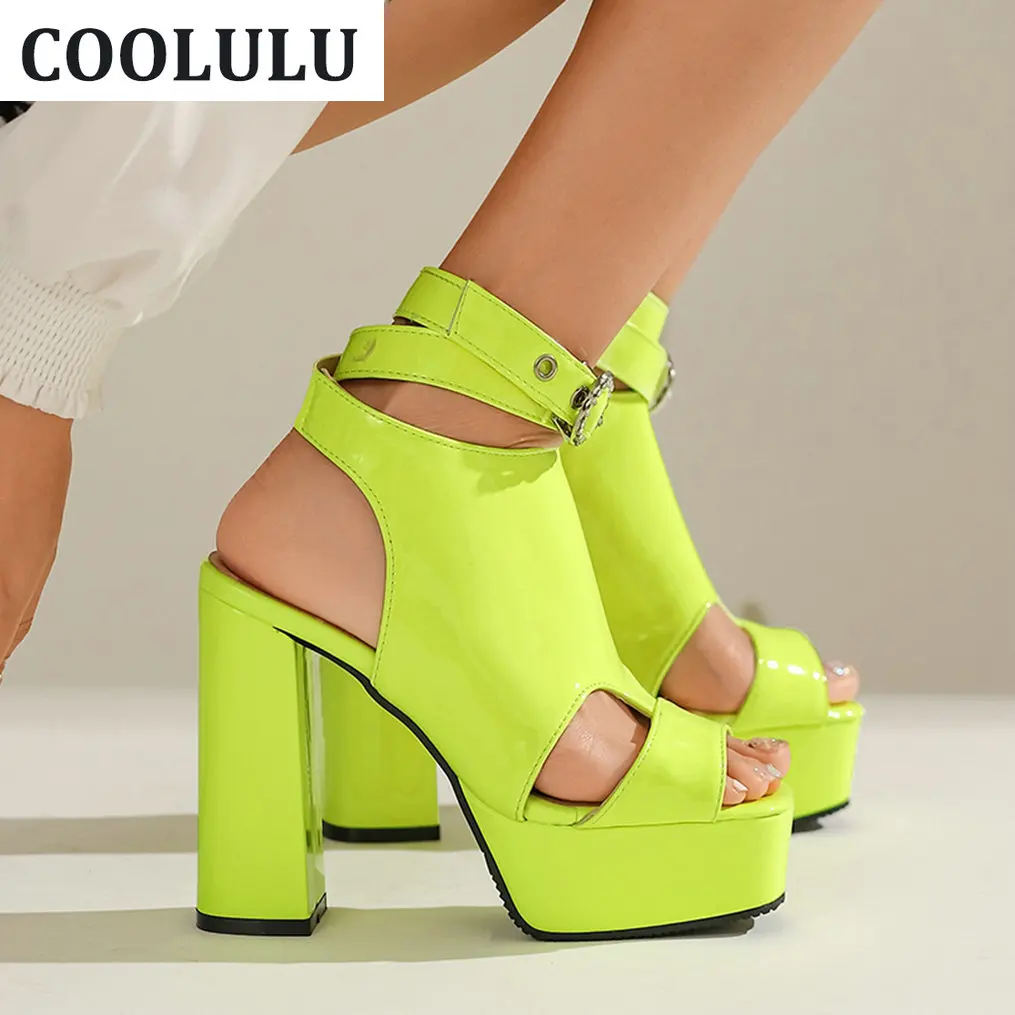 

Сандалии COOLULU женские на платформе, Босоножки с открытым носком, высокий массивный каблук, туфли с ремешком на пятке, цвет Лайм/желтый