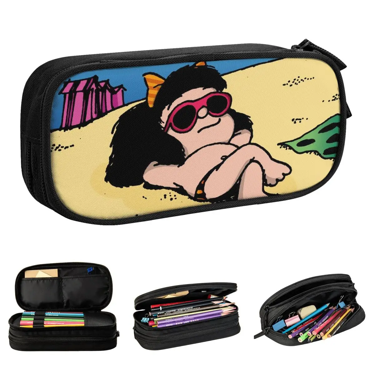 

Mafalda Pencil Cases Cute Amine Cartoon Pen Bag Student Big Capacity Students School Zipper Pencil Box