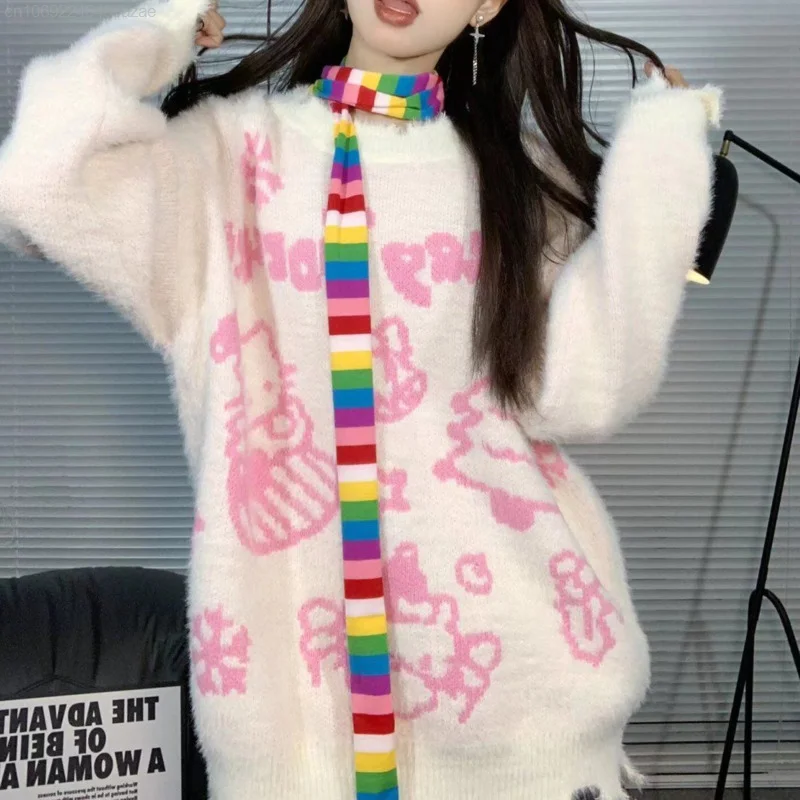 Sanrio Hello Kitty новые милые свитера женский милый мягкий пуловер с круглым вырезом