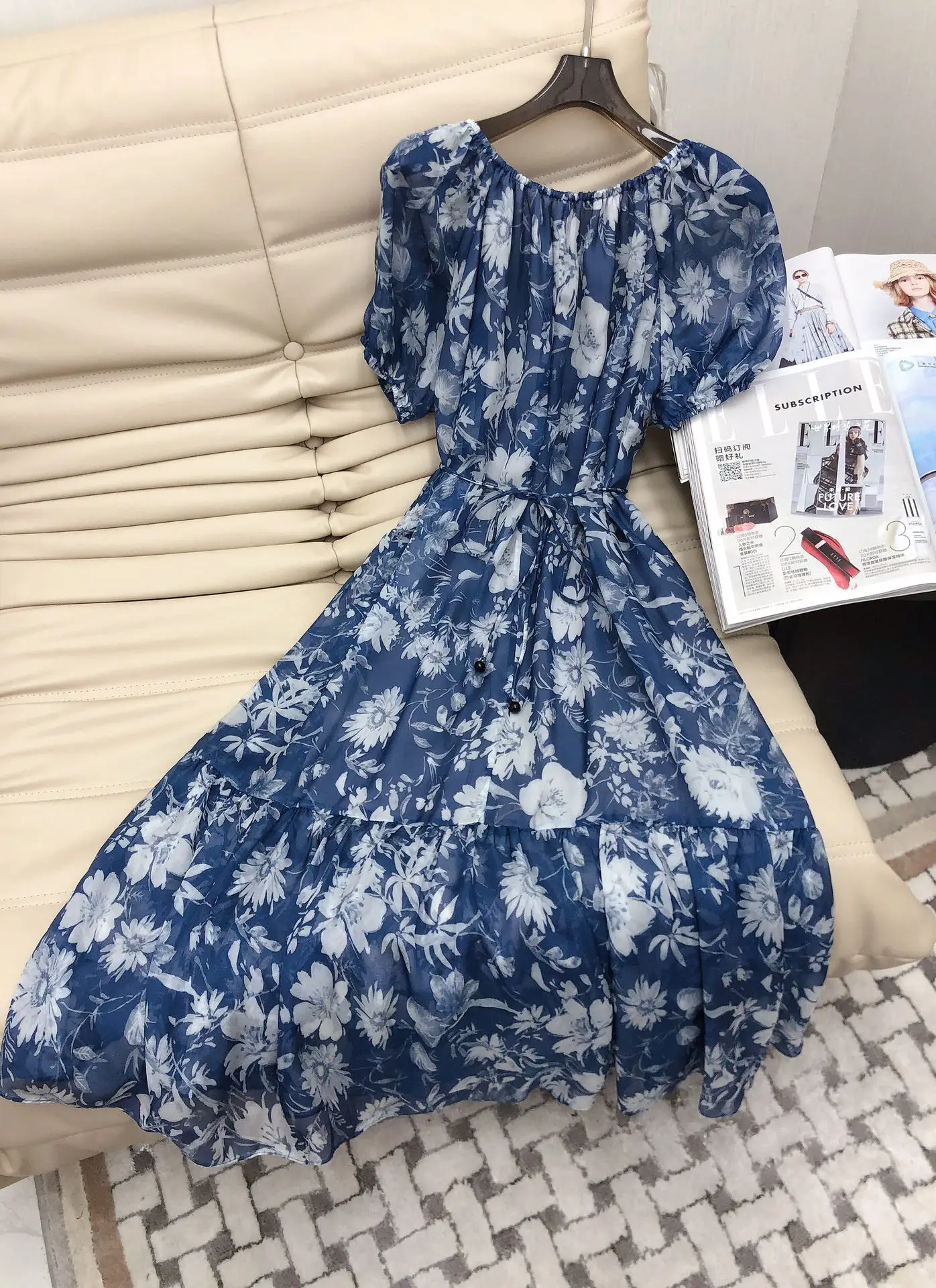 Summer short Sleeve 100% Silk floral printed Dress sexy off the shoulder loose long dresses Bohemian style