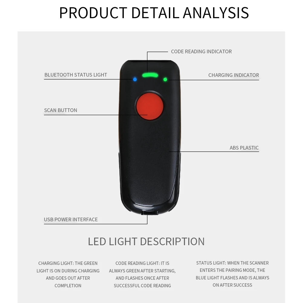 Беспроводной портативный сканер штрих-кода 1D Red Light считыватель штрих-кодов