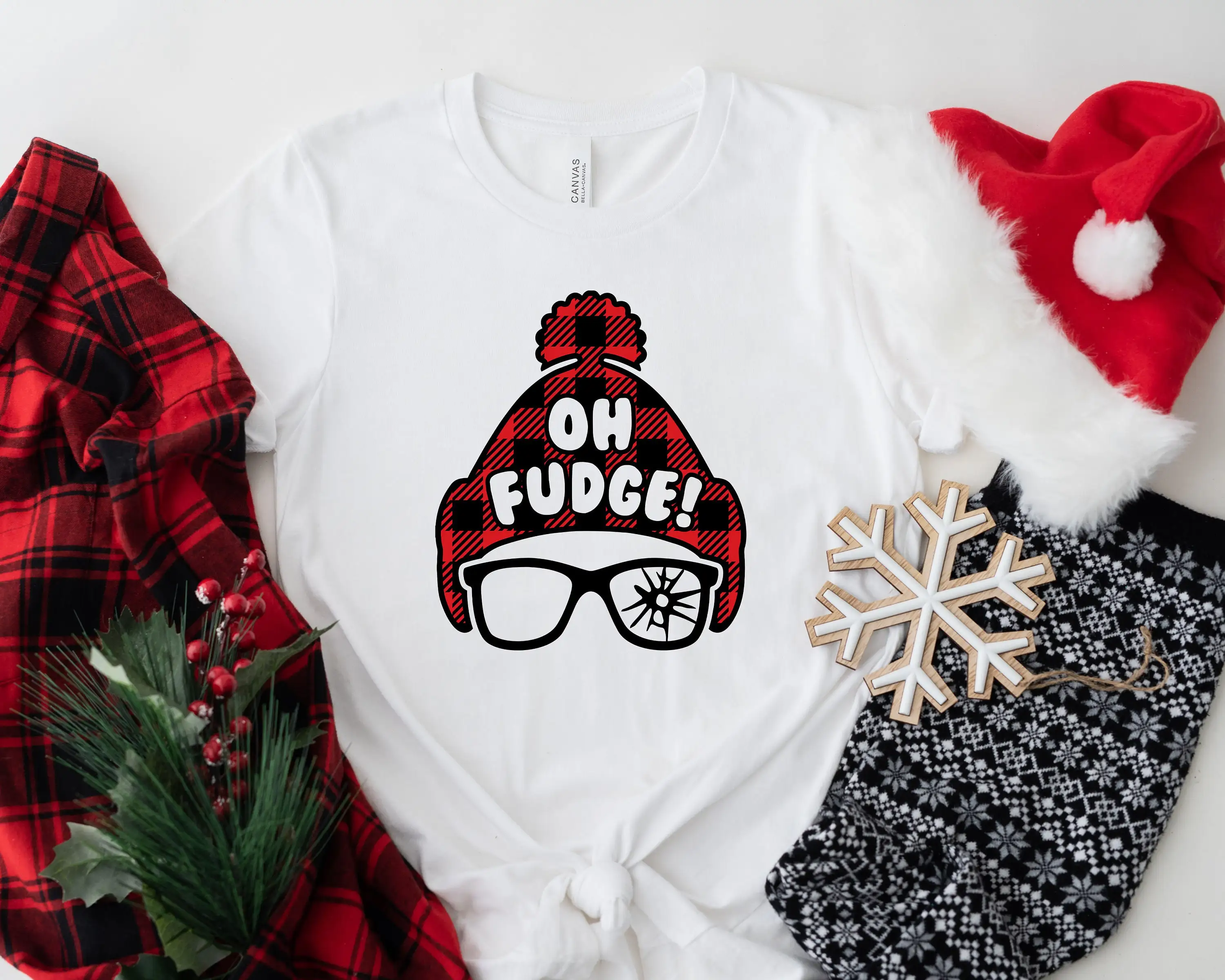 

New Fashion Oh Fudge Christmas Women T-shirt 2023 Funny Christmas Female Tees Casual Farm Christmas Girl Clothes Holiday Shirt