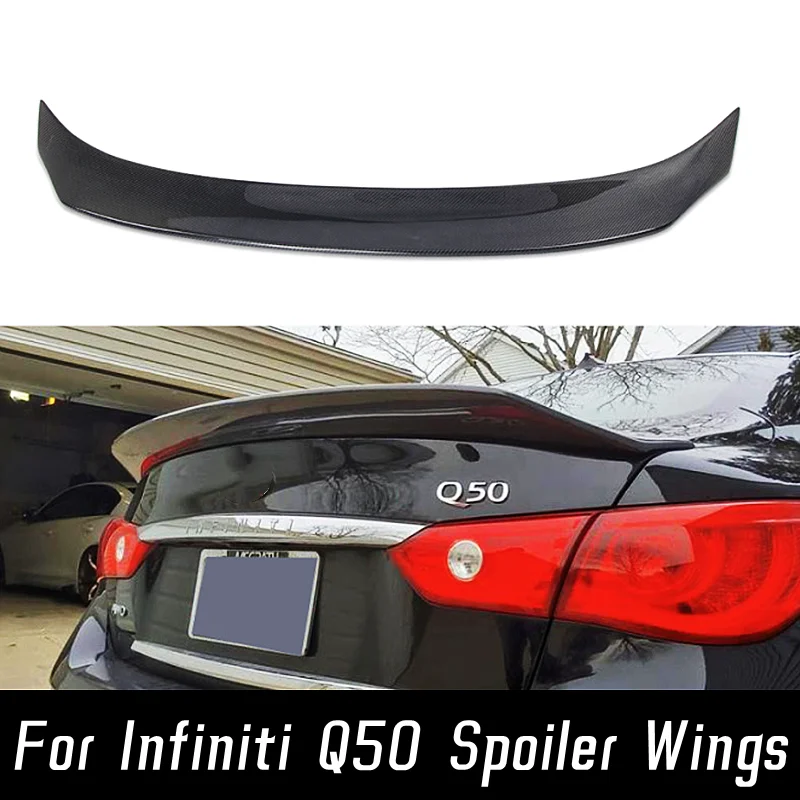 

For Infiniti Q50 S 2014 15 16 17 18 19 20 21 Real Carbon Fibe Car Rear Trunk Lid Boot Ducktail Lip Spoiler Wings Accessories