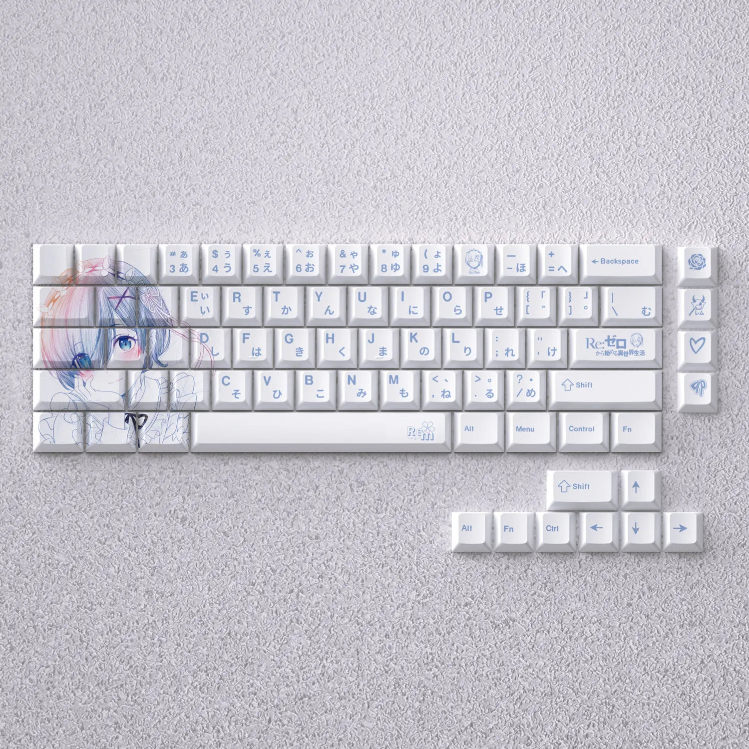 Фото Клавишные колпачки Rem Anime PBT с сублимационной печатью, профиль Cherry, для механических клавиатур MACHENIKE K500, AULA F75, Ajazz Ak820 №1