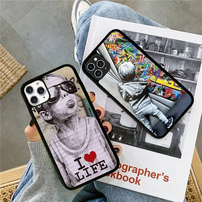 

Street Art Banksy Graffiti Phone Case Silicone PC+TPU Case for iPhone 11 12 13 Pro Max 8 7 6 Plus X SE XR Hard Fundas