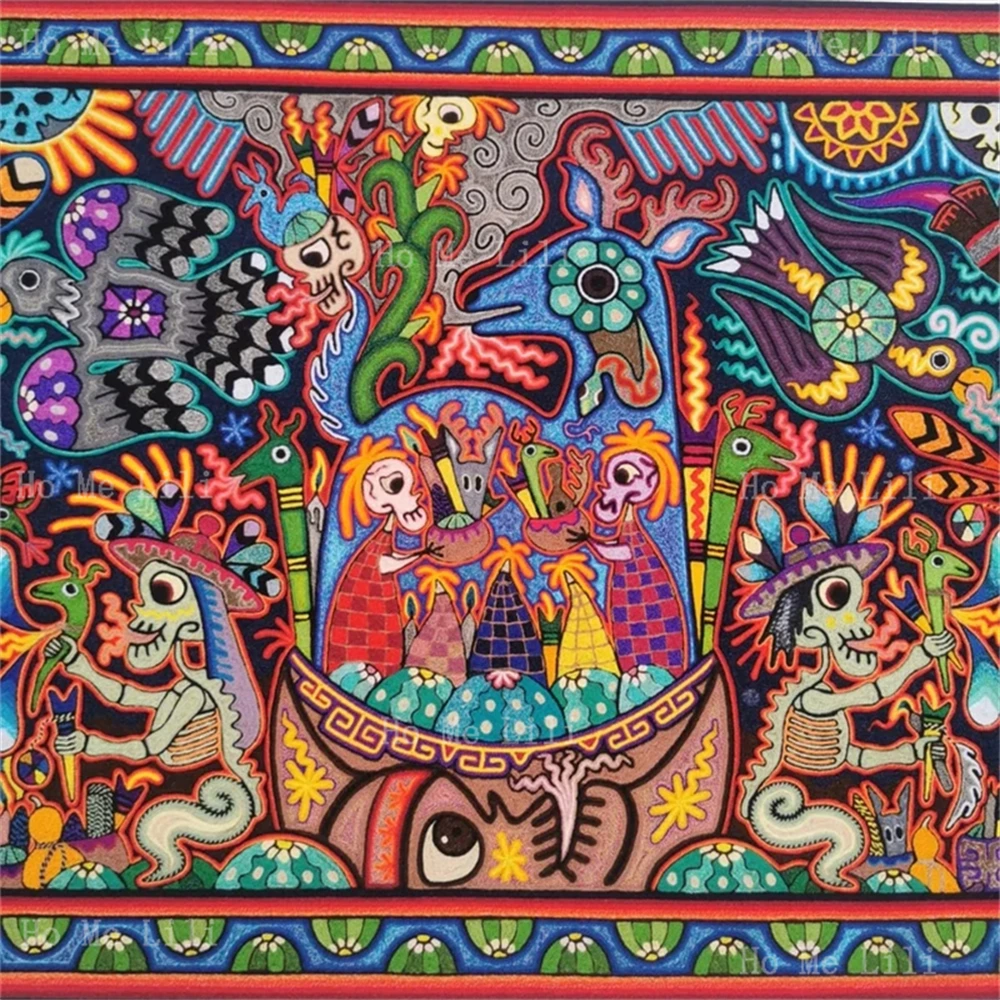 Wixarika Tribe шаманский олень мексиканский хуихол индийская пряжа Живопись Искусство