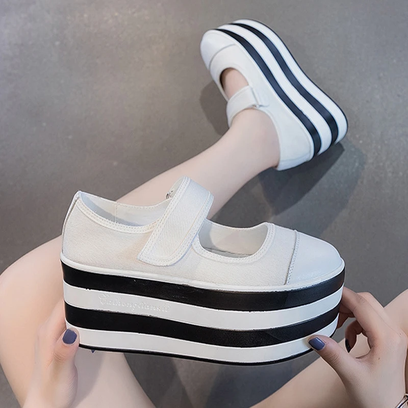 2023 New Women Shoes 8CM Genuine Leather Platform Wedge Sneakers Chunky Women Hook&loop Casual Shoes Spring Summer Females Shoes