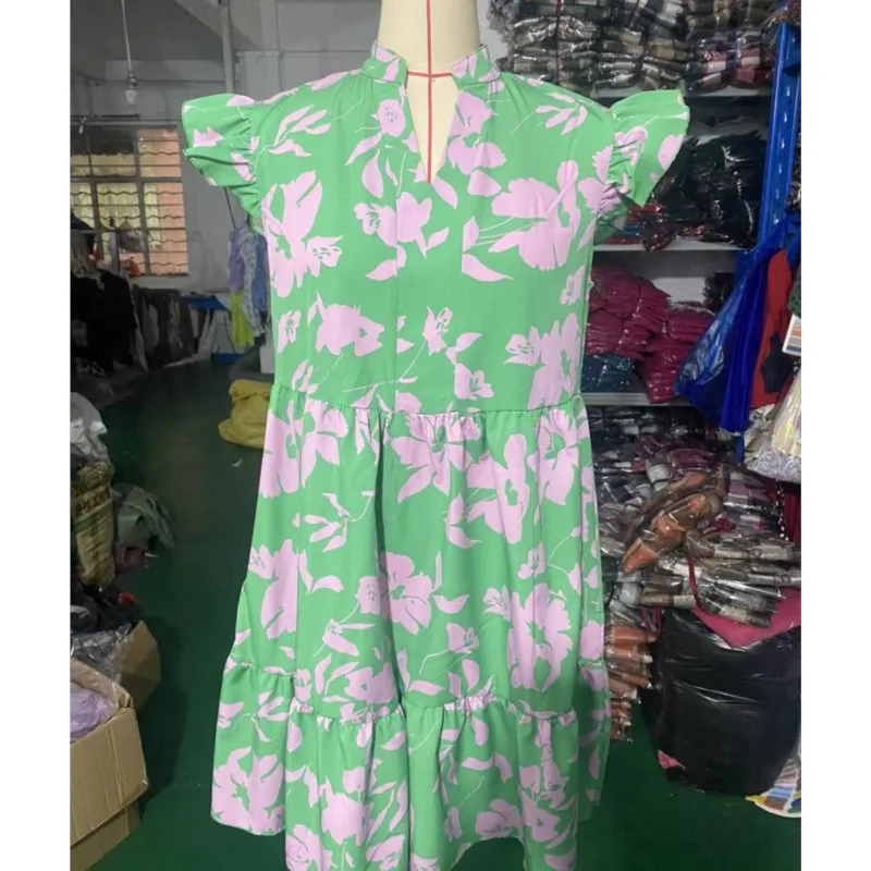 Свежее и милое женское платье с цветочным принтом новинка лета 2024 рукавами в виде