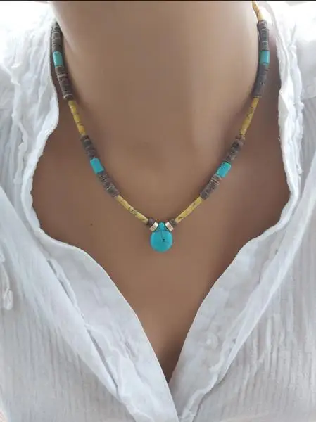 

Афганистанское бирюзовое ожерелье из натурального камня, многоцветное женское повседневное синее длинное ожерелье ручной работы