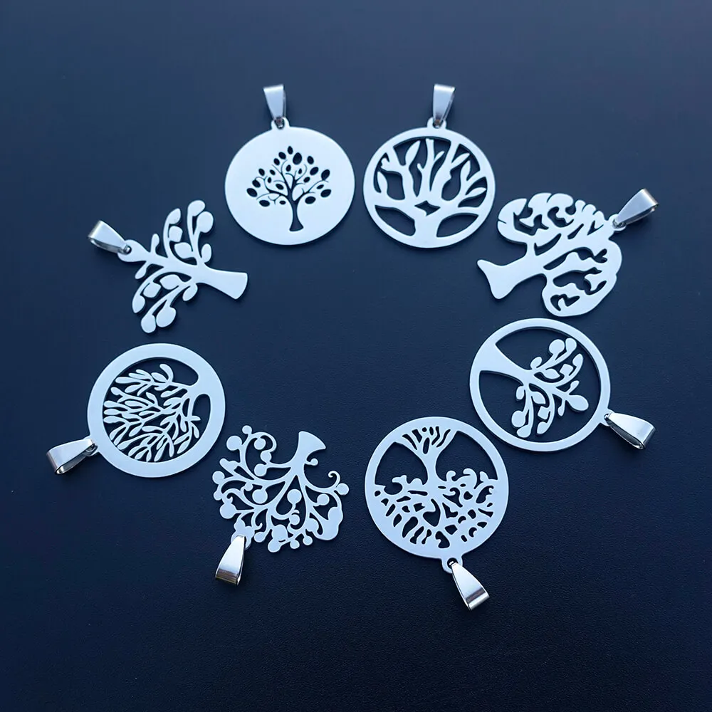 12 Pieces Life of Tree Pendant Stainless Steel Trees Charms for Women Girls Diy Necklace Jewelry Component Wholesale