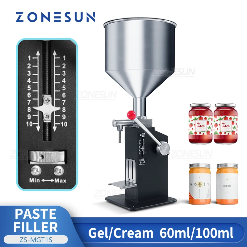 

ZONESUN Paste Filling Machine ZS-MGT1S Manual Cosmetic Cream Honey Viscous Liquid Bottle Filler Shampoo Lotion Small Packaging