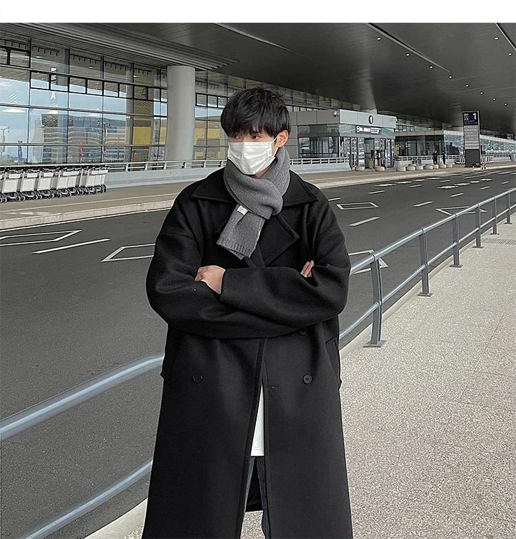 Длинное пальто мужской зимний Тренч в Корейском стиле мужское однотонное