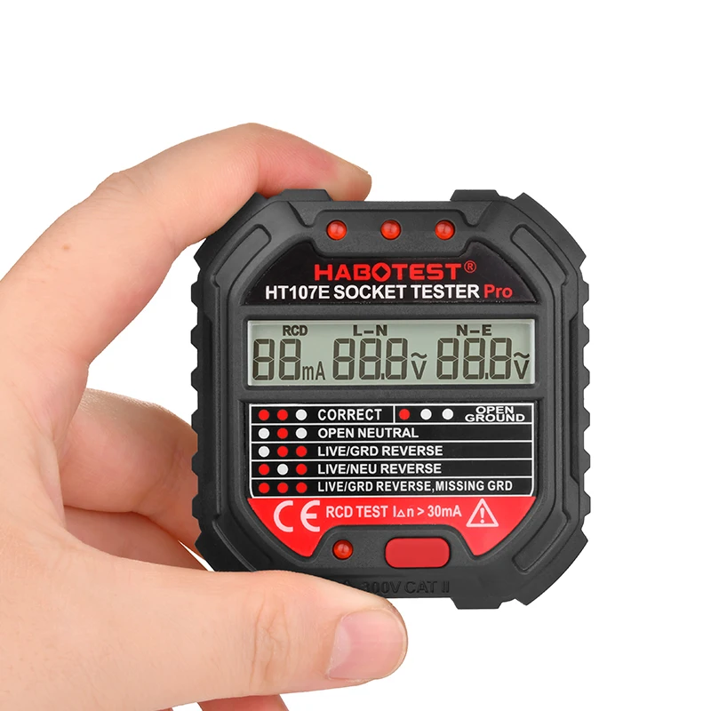 

HT107E UK Plug Type For Home and Industry UseSocket Tester with Voltage Test RCD Test LCD Digital Display