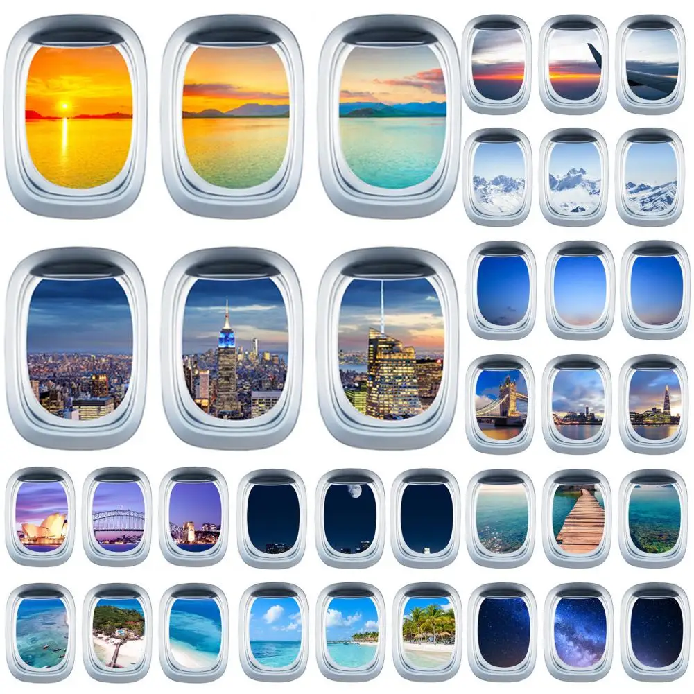 

3Pcs Airplane Window Decal Self Adhesive Window View Landscape Wall Decor Airplane Wall Stickers Home Decoration Glass Sticker